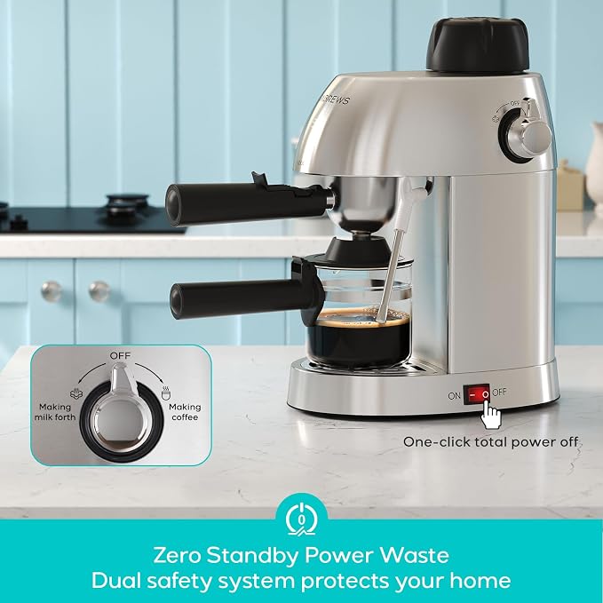 CASABREWS 3.5 Bar 4 Cup Espresso Cappuccino Machine with Milk Frother | Stainless Steel, Milk Frother, Dual Safety Switches, 800W, Compact for Home, Brew Espresso, Latte, Cappuccino, Iced Coffee - Image 6