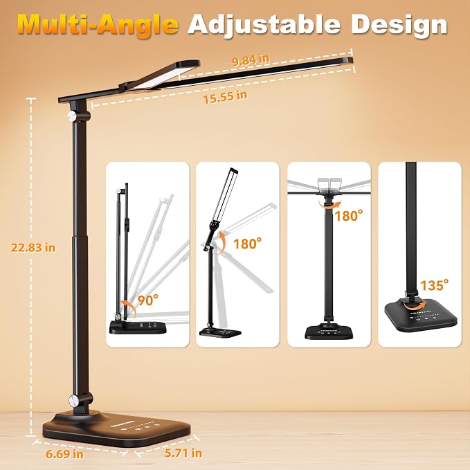 CHARYJOD LED Desk Lamp for Office Home, Height Adjustable Architect Desk Light with USB Adapter, Stepless Dimming Desk Lamp Light for Reading, Study, Workbench - Image 5