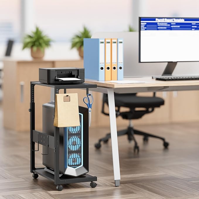 JANE EYRE Computer Tower Stand - Adjustable PC Tower Stand CPU Holder Cart with Charging Station for Office Home Classroom,23.03"-28.3" H, black - Image 2