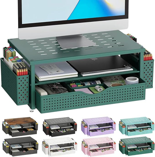 gianotter Desk Organizers and Accessories, Monitor Stand with Drawer and 2 Pen Holder, Desktop Organizer Suitable for Offices and Dormitories (Green) by gianotter
