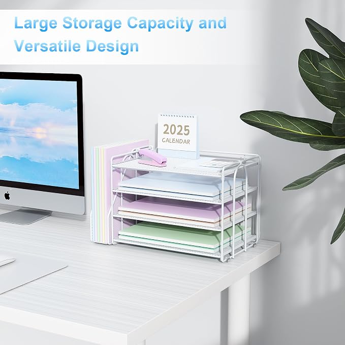 Spacrea Desk Organizers and Accessories, Paper Organizer for Desk with File organizer, Desk Accessories & Workspace Organizers for Office Supplies (White) - Image 7
