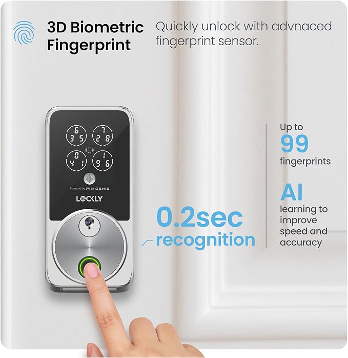 Lockly Secure Pro Smart Door Lock,Fingerprint Keyless Entry Door Lock,Apple Home Key Compatible,Auto Lock, App Remote Control,IP65 Waterproof,Easy Installation - Image 4
