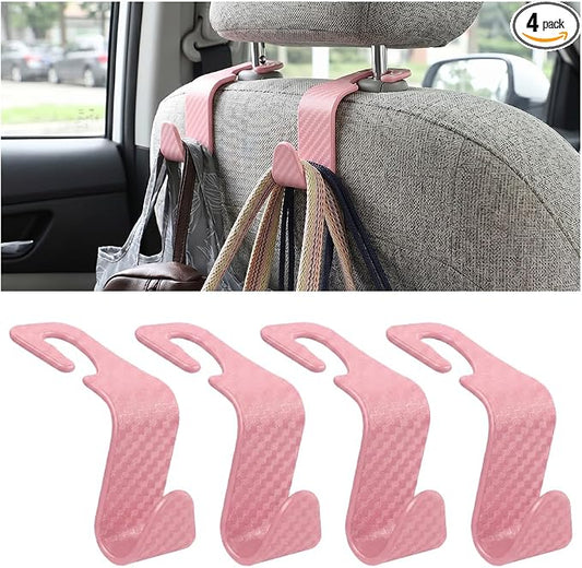 4PCS Car Seat Headrest Hooks, Auto Back Seat Hanger Holder, Durable Stylish Vehicle Organizer Universal Car Interior Accessories, Storage Hooks for Purses, Bags, Clothes (Carbon Fiber/Pink) by Hanemia