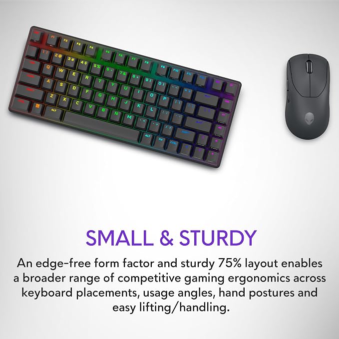 Alienware Pro Wireless Gaming Keyboard, Linear Mechanical, RGB | 2.4GHz, Bluetooth 5.1, USB Wired, N-Key Rollover, Adjustable Height, PBT Double-Shot Keycaps, Dark Side of the Moon - Image 4