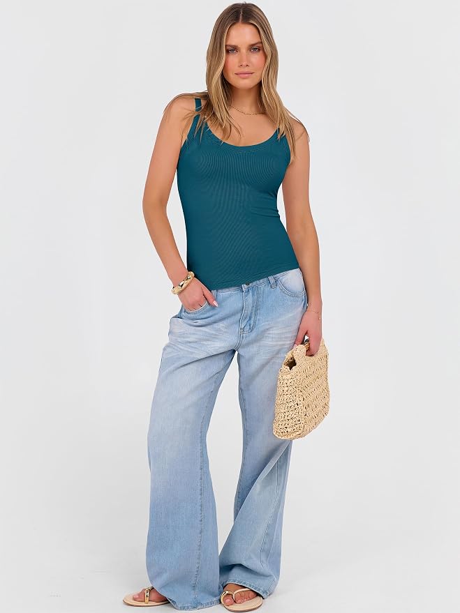ANRABESS V Neck Tank Tops for Women Ribbed Knit Camisole 2026 Summer Casual Sleeveless Slim Fitted Basic Cami Shirts Clothes - Image 6