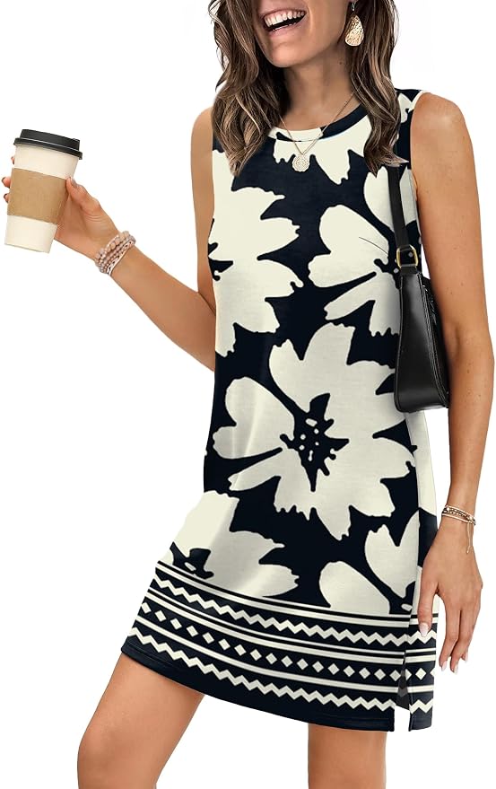 WIHOLL Casual Dresses for Women Crewneck Sleeveless Tank Dress Summer Spring Boho Vacation Clothes - Image 2