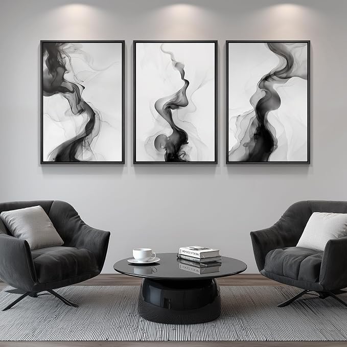 Large Framed Black and White Abstract Wall Art for Living Room, Set of 3 Modern Canvas Prints Paintings Artwork for Walls -Minimalist Pictures for Hallway, Bedroom, Office Wall Decor 24x36 In - Image 8