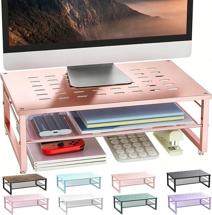 gianotter 2-Tier Metal Monitor Stand Riser, Desk Organizer for Monitor, Office Desk Storage Organizer for Office Supplies (Rose Gold) by gianotter