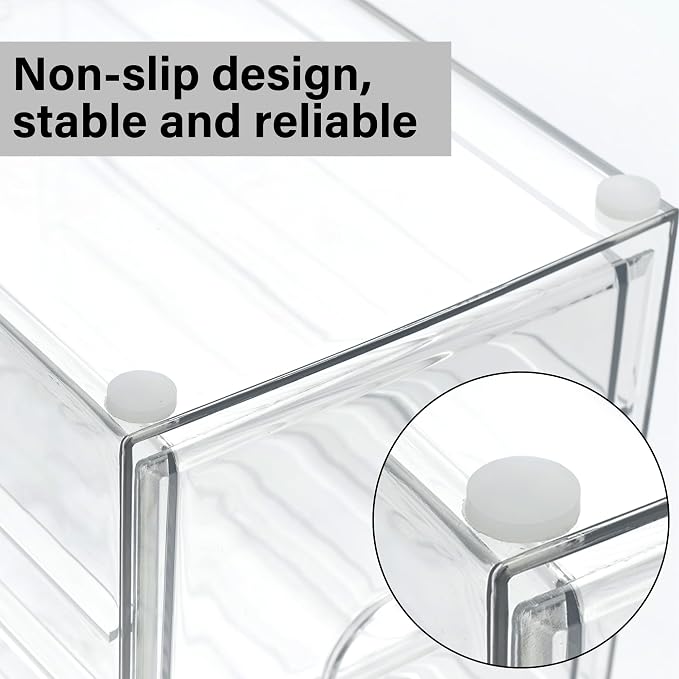 Prsildan Acrylic Drawer Makeup Organizer with 4 Drawers, Set of 2 | Clear, Baby Bottle Storage, For Vanity Countertop Bathroom Cosmetic Office Desk, Craft Jewelry Art Supply Organization - Image 6