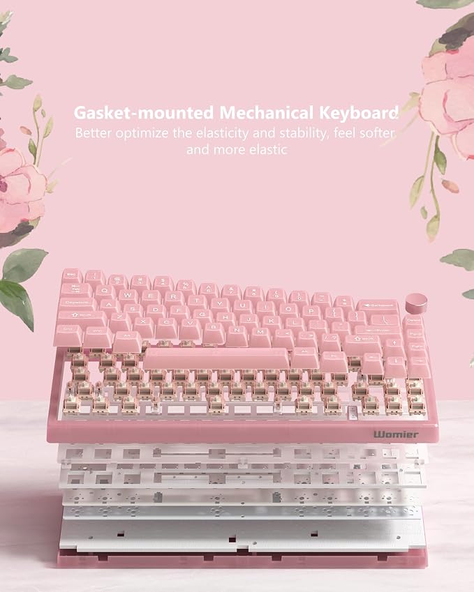Womier 60% Keyboard QMK/VIA, Pink Gaming Mechanical Keyboard Creamy | Hot Swappable Gasket Mount RGB Wired Jade Keyboard, Jelly Keycaps POM Linear Switch for Windows/MAC(VK66 PRO Jelly) - Image 6
