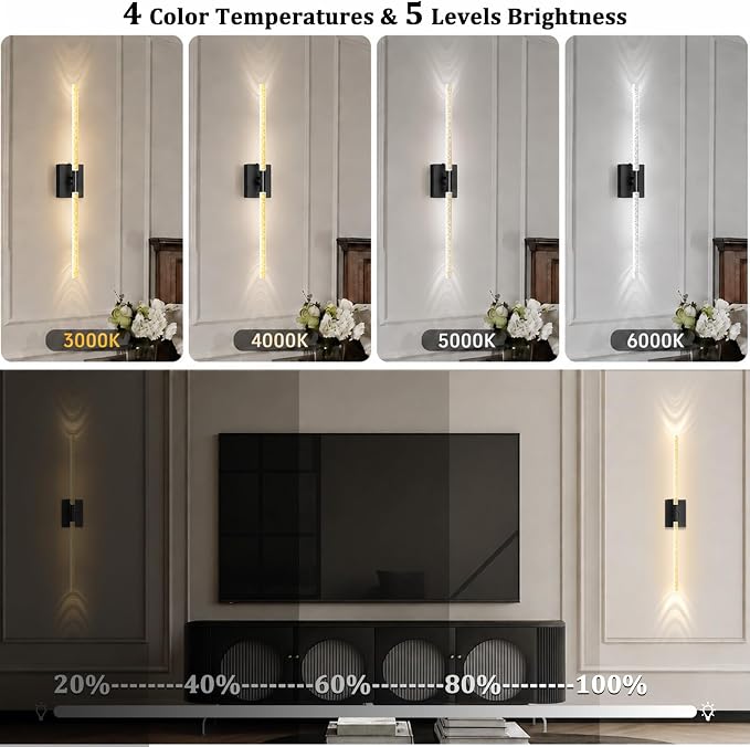 iThird Crystal Bubble Wall Sconces Set of 2: 10000mAh Rechargeable Wireless Lights with Remote & 360° Rotate, 4 Color Temps Dimmable, 31.5" Wall Lamp for Bedroom Living Room Mirror, Black - Image 8