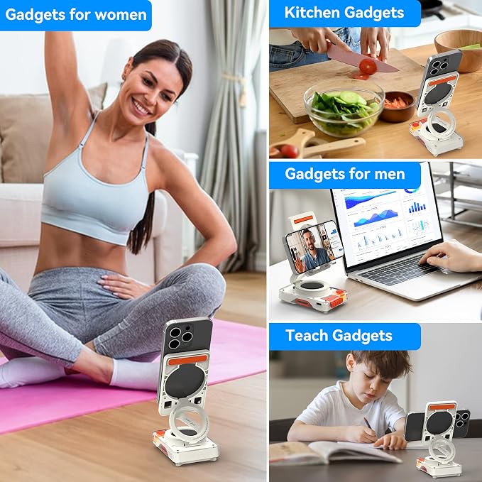 ANCwear Bluetooth Speaker Phone Stand for Desk, Portable Wireless Speaker with Adjustable Cell Phone Holder, Bluetooth 5.4 Audio Stand with TF Card Slot for Kitchen Bedside, Cool Tech Gift (Withe) - Image 3