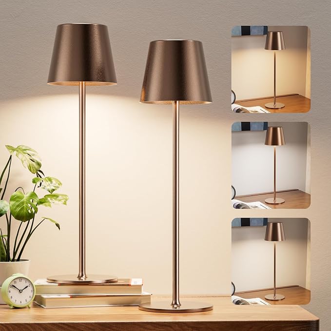 Cordless Table Lamp Rechargeable Brown - KK 2 Pack 5000mAH Battery Operated Lamp for Counter, 3 Color Stepless Dimming Wireless Lamp for Dining Table, Kitchen Counter, Outdoor Patio, Touch Control - Image 7