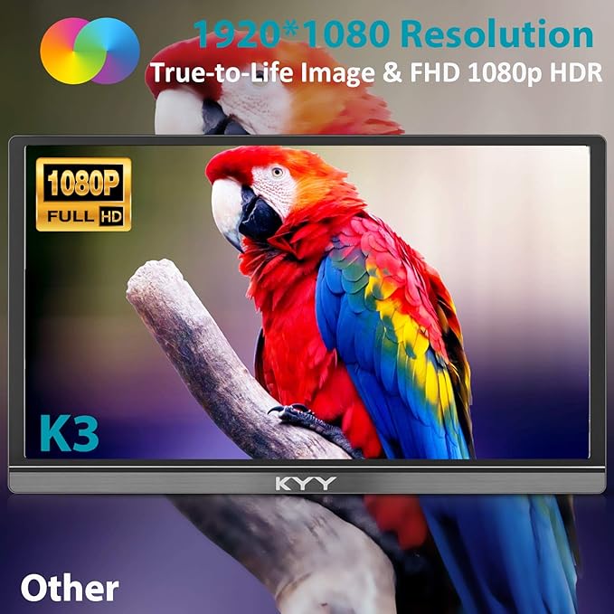 KYY Portable Monitor 15.6" 1080P Computer Monitor Screen Extender w/Cover | Portable Monitor for Laptop 1080P FHD IPS with USB-C and HDMI, Laptop Screen Extender for Travel HDR Gaming Monitor w/Speaker - Image 2