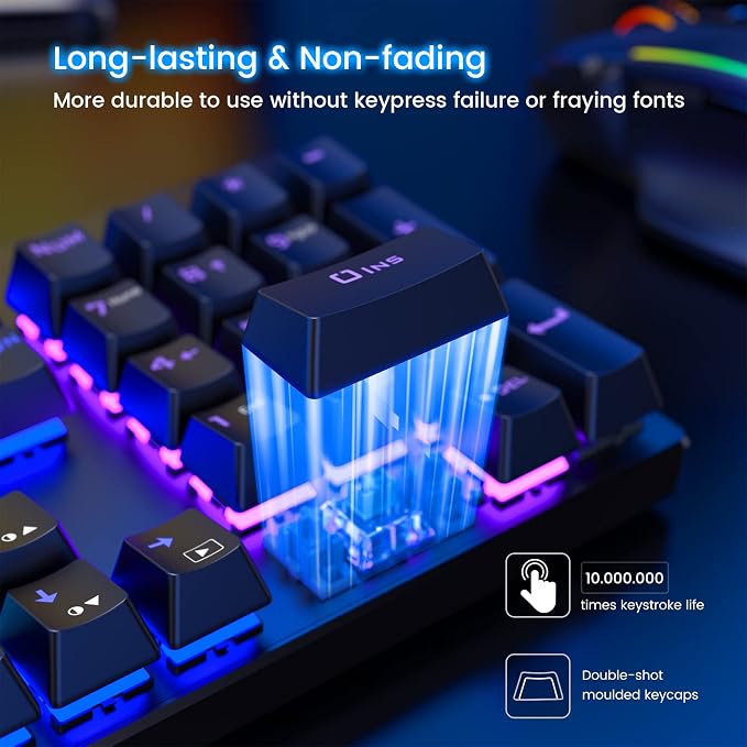 RisoPhy Mechanical Gaming Keyboard, RGB 104 Keys Ultra-Slim LED Backlit USB Wired Keyboard with Blue Switch, Durable Abs Keycaps/Anti-Ghosting/Spill-Resistant Computer Keyboard for PC Mac Xbox Gamer | 104 Keys, RGB LED Backlit, Durable Abs Keycaps, Ant... - Image 8