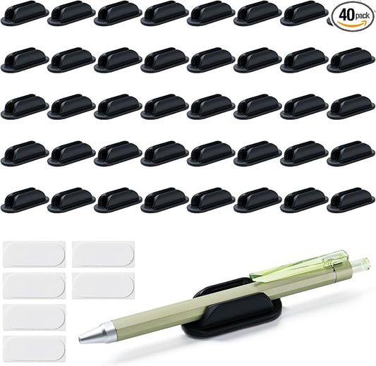 40 Pack Adhesive Pencil Holders for Desk,Silicone Flexible Pen Holder for Wall, Office, School,Home,Classroom Must Haves,Teacher Supplies Accessories,Desk Organizer,Art Supply,Small Gift(40, Black) by UEHSNI
