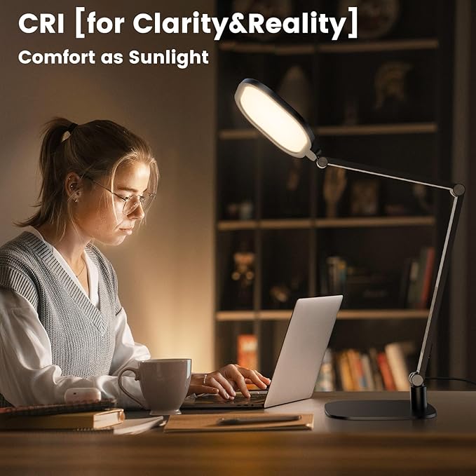 LitONES Desk Lamp for Home Office, Tall Computer Ring Light with CRI 97.8 | Eye-Caring Diffused Desktop Light with Memory & Timer Func, 1200LM Zoom Lighting for Video Calls, Conference, Reading,Study - Image 6