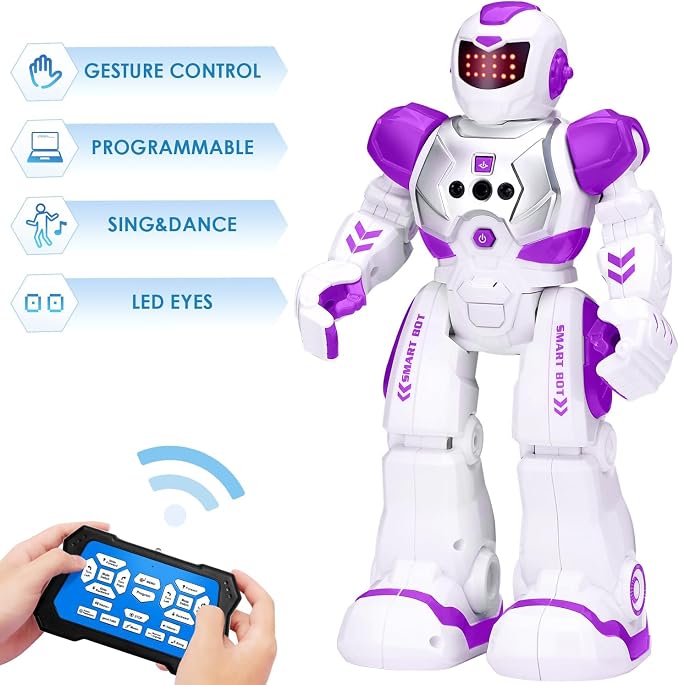 KingsDragon Robots Toy for Kids, RC Gesture Sensing Toy, Interactive Walking Singing Dancing Robot Birthday Presents for Boys Girls Age 6 7 8 9 Years Old,Purple - Image 2