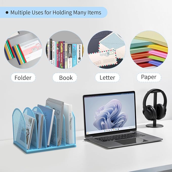 Gawerk 5-Section Vertical Desktop Organizer, 5-Section Mesh File Folder Stand Sorter for Office Home Classroom Organization - Image 6