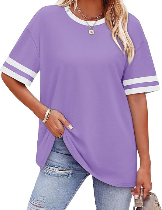WIHOLL Womens T Shirts Loose Fit Short Sleeve Tees Crew Neck Color Block Summer Tops 2026 Fashion by WIHOLL
