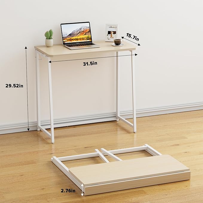 WOHOMO Folding Desk, 31.5" Foldable Computer Table for Small Spaces, Oak | Easy Assembly and Fold, Sturdy Home office desks for Study Bedroom Dorm Space Saving Writing Work Apartment - Image 2