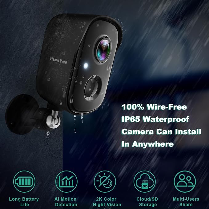 Security Cameras Wireless Outdoor, 2K Indoor Cameras for Home Security Battery Powered, AI Motion Detection, Color Night Vision, 2-Way Talk, Spotlight Siren Alarm, Cloud & SD Storage-Jet Black 2 Pack - Image 2