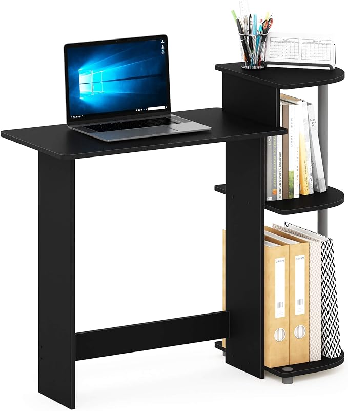 Furinno Compact 29-Inch Computer Desk, Gaming Desk with Shelves, Office Desk with Book Shelf, for Home Office, Study Room, Dorm, Bedroom, Black - Image 3