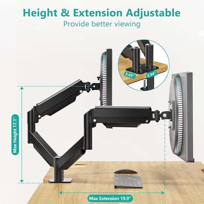 WALI Dual Monitor Mount for 13-27 inch Screens, Dual Monitor Arms for 2 Monitors Holds 19.8 lbs, Adjustable Dual Monitor Stand for Desk, VESA Mount 75x75/100x100mm (GSMP002), Black - Image 4