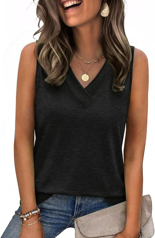 Zeagoo Tank Top for Women V Neck Loose Fit Sleeveless Summer Tops Business Casual Outfits Dressy Blouses Shirts by Zeagoo
