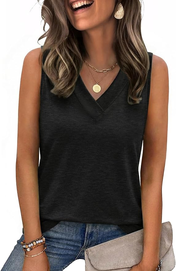 Zeagoo Tank Top for Women V Neck Loose Fit Sleeveless Summer Tops Business Casual Outfits Dressy Blouses Shirts by Zeagoo
