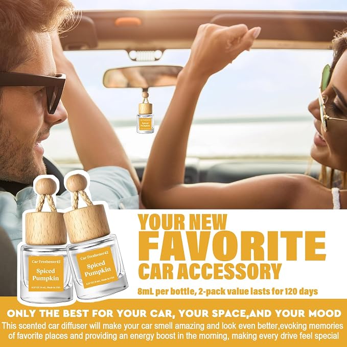 HoogaLife Car Air Freshener Diffuser 2 Pack Hanging Spiced Pumpkin Car Air Freshener for Women 45+ days Long Lasting Fragrance Made in USA (P42) - Image 3