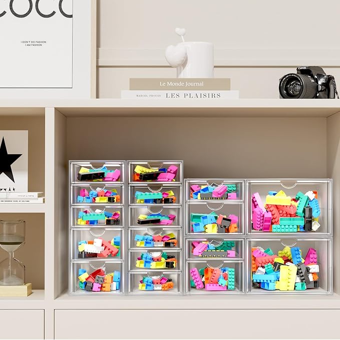 ARSTPEOE 17-Drawer Acrylic Storage & Makeup Organizer for Desk, Bath | Smooth-glide drawers, clear acrylic, 4-set stackable, dustproof, wipe-clean, for serum samples, sheet masks, bobby pins - Image 5