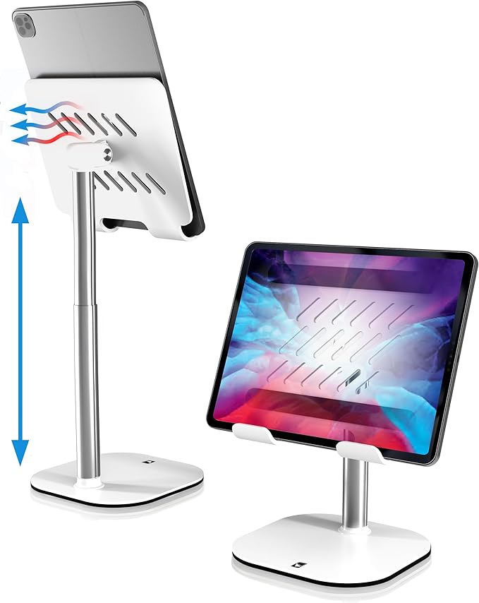 COOPER TabHolder, 7-10" Height Adjustable Tablet Stand, Premium iPad Stand for Desk, 270° Tilt iPad Holder, Kindle Holder, 15.6-17" Portable Monitor Support (White) by CooperCases