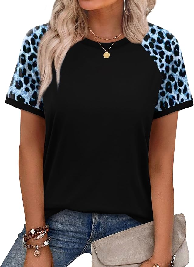 WIHOLL Womens Summer Tops Color Block Short Sleeve Raglan Shirts Spring Fashion Clothes Vacation Outfits - Image 2