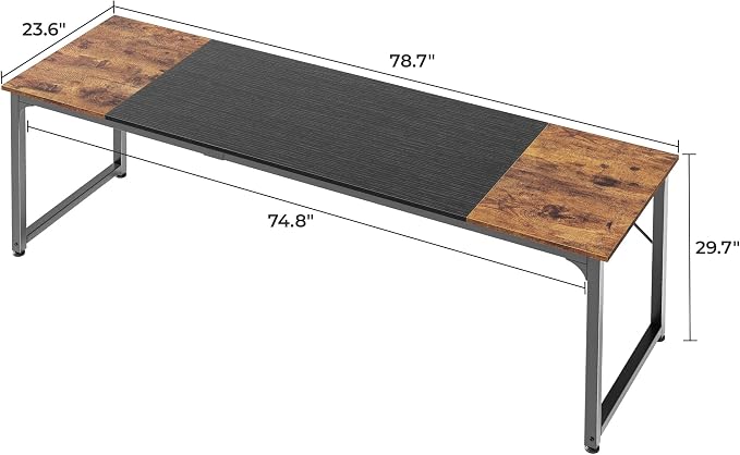 Huuger 78.7 Inch Office Computer Desk with Storage, Writing Work Desk for Home Office, Study, Gaming, Long Simple Desk, Large Legroom, Metal Frame, Rustic Brown and Black - Image 3