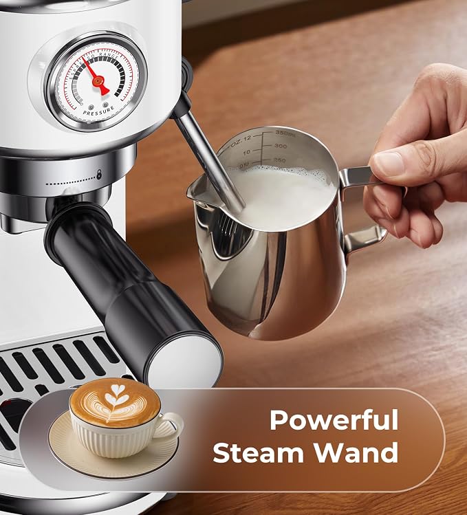 atatix 20 Bar Espresso Machine with Milk Frother, Compact Espresso Maker | Stainless Steel Coffee Machine with Precise Temp Control, 44oz Removable Water Tank for Latte, Cappuccino, White - Image 6