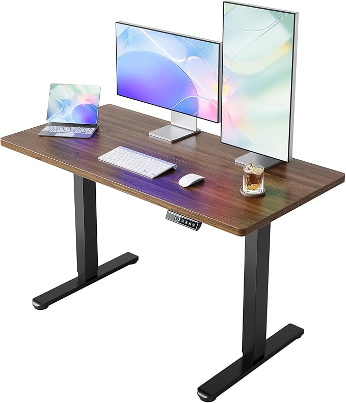 HUANUO 43 x 24 inch Electric Standing Desk Adjustable Height, 4 Memory Height Settings, Sit Stand Up Desk for Home Office & Computer Workstation, Black Walnut by HUANUO