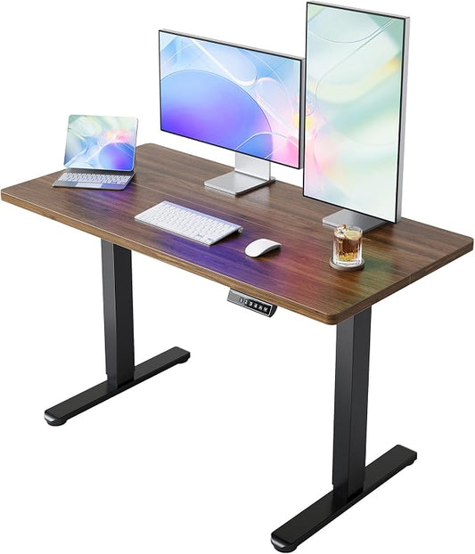 HUANUO Electric Standing Desk,48" x 24" Height Adjustable Desk, 4 Memory Height Settings, Sit to Stand Up Desk for Home Office, with Headphone Hook, Cable Manager, Walnut by HUANUO