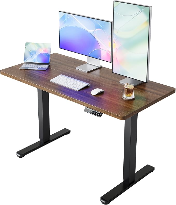 HUANUO 55 x 28 inch Electric Standing Desk Adjustable Height, 4 Memory Height Settings, Sit Stand Up Desk for Home Office & Computer Workstation, Black Walnut by HUANUO