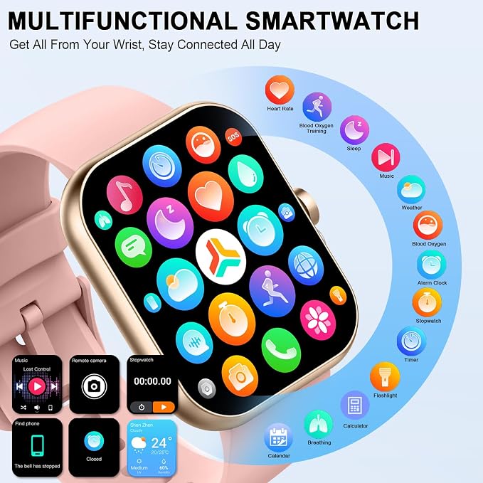 Smart Watch for Women (Answer/Make Call), 1.96"HD Smartwatch with Heart Rate/Sleep Monitor/Pedometer, 113+ Sports Modes, 2026 New Fitness Watch IP68 Waterproof, Activity Tracker for Android iOS-Pink - Image 5