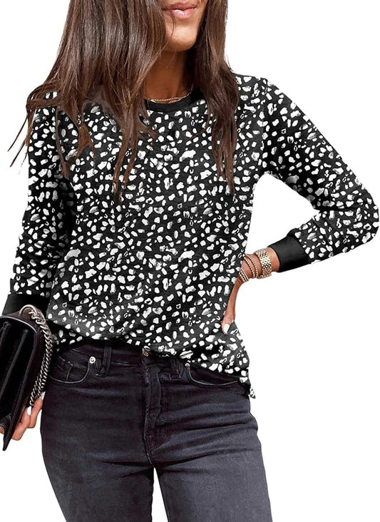 EVALESS Womens Crewneck Long Sleeve Tops Casual Polka Dots Tops Fall 2026 Tshirts Shirts by EVALESS