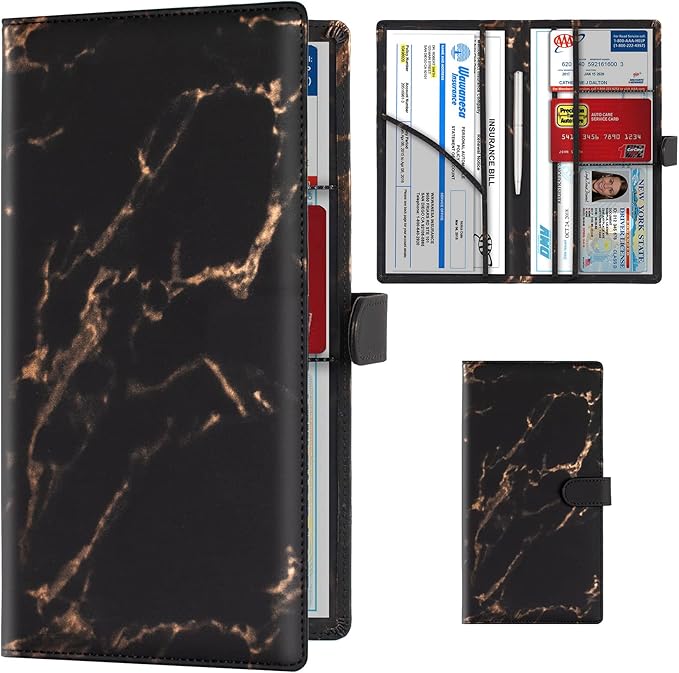 TOURSUIT Car Registration and Insurance Card Holder, Marble Black | Vehicle License Document Organizer, Glove Box Compartment, Interior Car Accessories, For Women Men by TOURSUIT