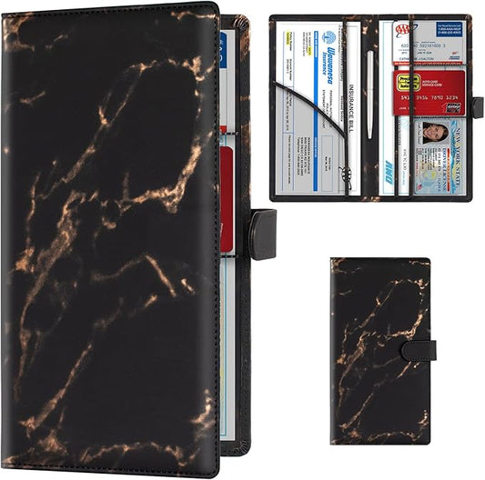 TOURSUIT Car Registration and Insurance Card Holder, Marble Black | Vehicle License Document Organizer, Glove Box Compartment, Interior Car Accessories, For Women Men by TOURSUIT