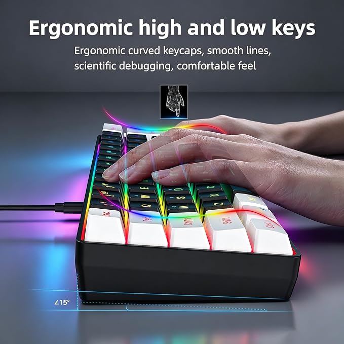 Snpurdiri 60% Wired Gaming Keyboard, Small RGB Backlit Membrane Gaming Keyboard, Ultra-Compact Mini Waterproof Keyboard for PC Computer Gamer White and Black | Backlit Small Membrane Gaming Keyboard for PC Computer Gamer - Image 4