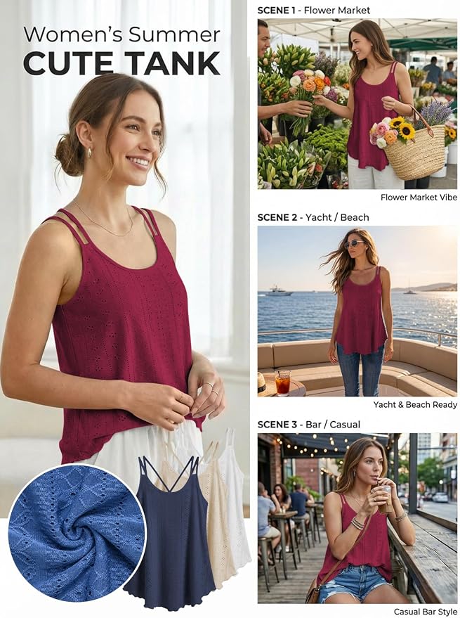 ATHMILE Women's Tank Tops Sleeveless Summer Top Spaghetti Strap Spring Shirt Loose Fit Beach Vacation 2026 Casual - Image 4