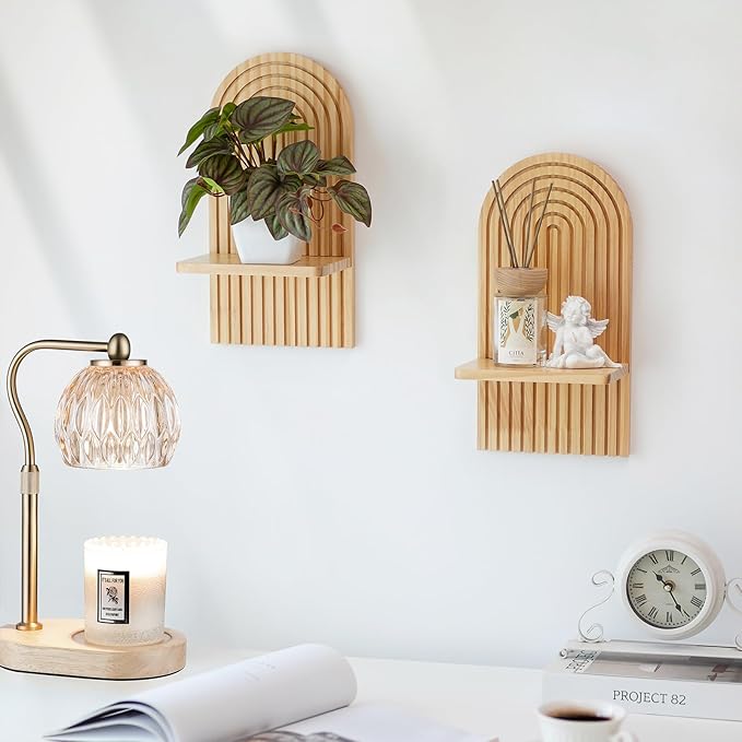 Boho Wall Decor Set of Two: Wood Wall Candle Holder | 3D Arch Design, Natural Minimalist Candle Sconces for Pillar or Plants, for Living Room, Bathroom, Nursery, Bedroom - Image 5