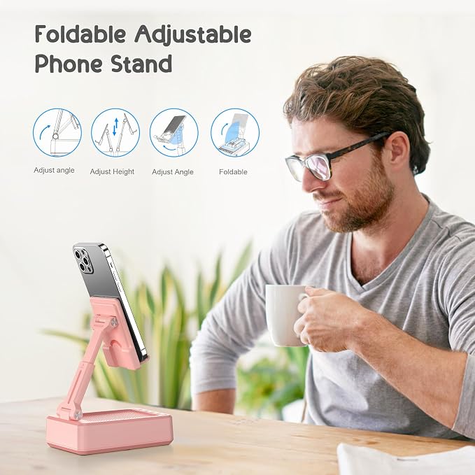 TechGlow Gifts for Men Women Foldable Cellphone Stand with Charging Function Birthday Gift Idea for Mom Dad Cool Gadget Tech Gifts-Pink - Image 4
