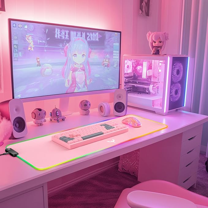 BladeHawks RGB Gaming Mouse Pad Extra Large Extended 31.5x12 Inch-Pink | LED mouse pad with 14 lighting modes, covers keyboard & mouse, anti-slip rubber base, waterproof surface, USB powered - Image 6