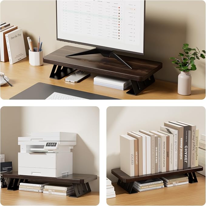 Monitor Stand - 24 Inch Wood Monitor Stand Riser, 220 Pounds Load Capacity Desk Monitor Riser for Laptop/PC/Printer, Desktop Stands Organizer for Home Office - Image 5