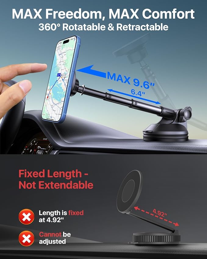 HTU 2026 Upgraded for Magsafe Car Mount [80LBS Strongest Suction & Military-Grade] Powerful Magnetic Cell Phone Holder for Car Dashboard Windshield for iPhone 17 16 15 14 Pro Max Mini,Black - Image 8